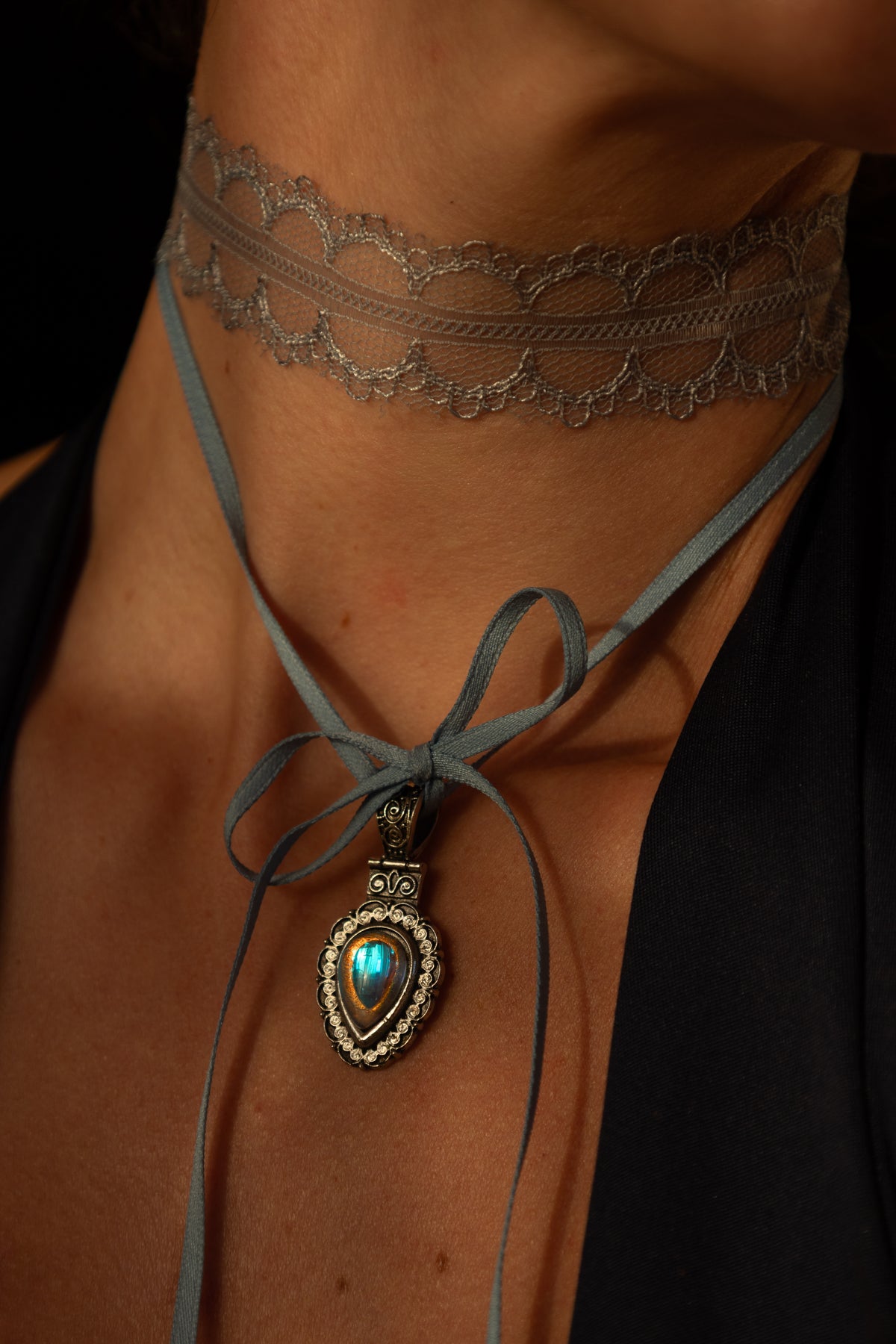 The Blue Hour | Lace & Moonstone-Effect Choker