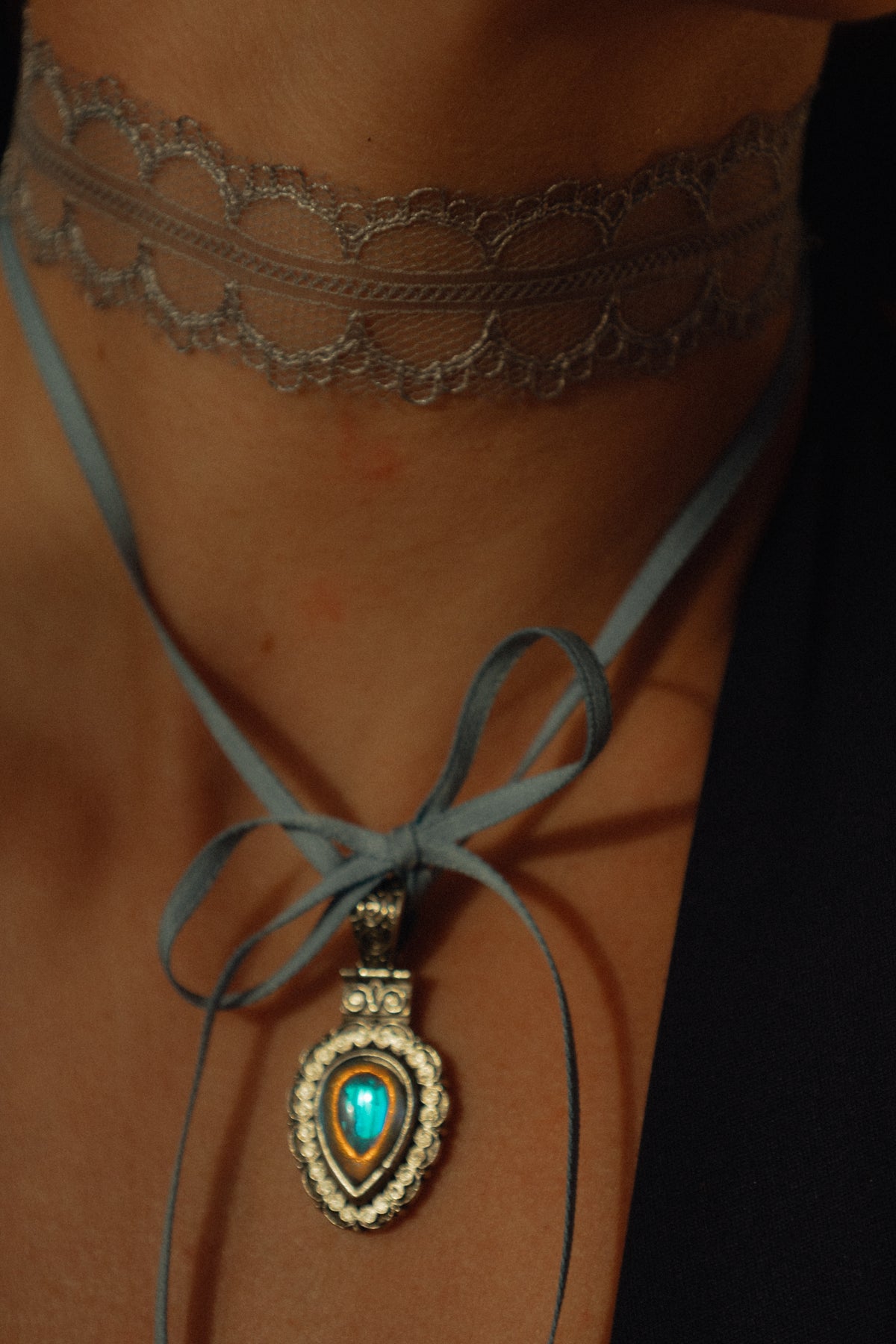 The Blue Hour | Lace & Moonstone-Effect Choker